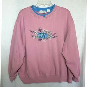 Vintage 90s Cozy Grandma Cottagecore Sweatshirt Floral Embroidered 1X